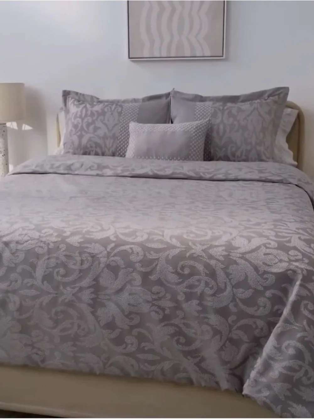 5-Pc Cal King Bedding Set Smoky Gray Jacquard Wynne Comforter Sham Skirt Pillow